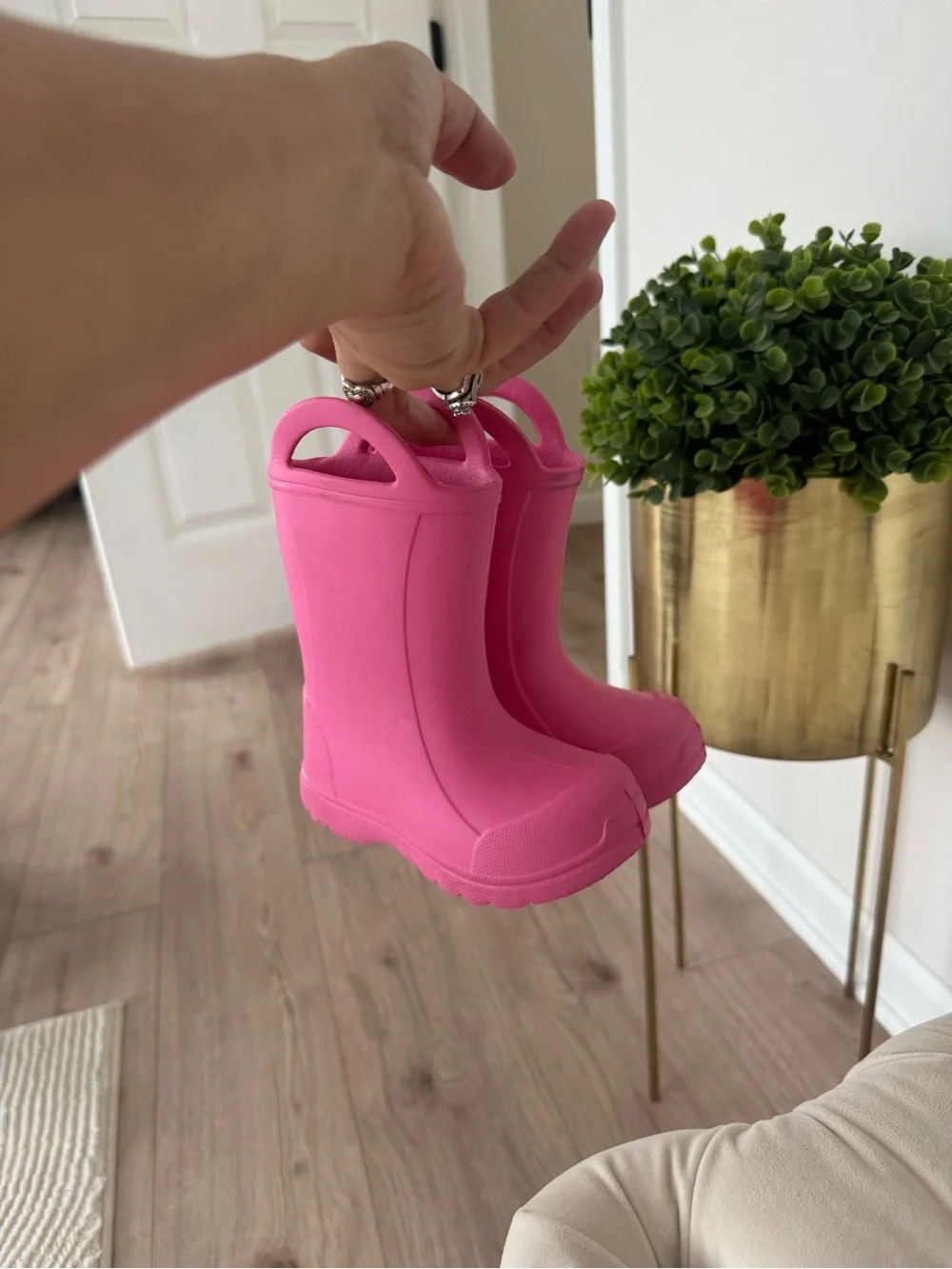 Kids Waterproof Pull-On Rain Boots in Bright Pink